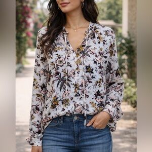 A.L.C. Silk Floral Blouse Size 4 Ivory Botanical Print